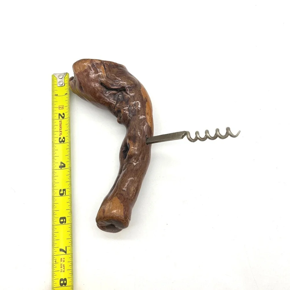 Vintage Handcrafted Gnarled Burl Wood Handle Corkscrew Rustic Wine Bottle Opener
